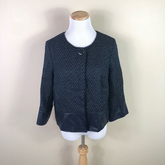 Chico's Dark Blue Tweed Jacket Blazer Size 1 - Picture 1 of 7